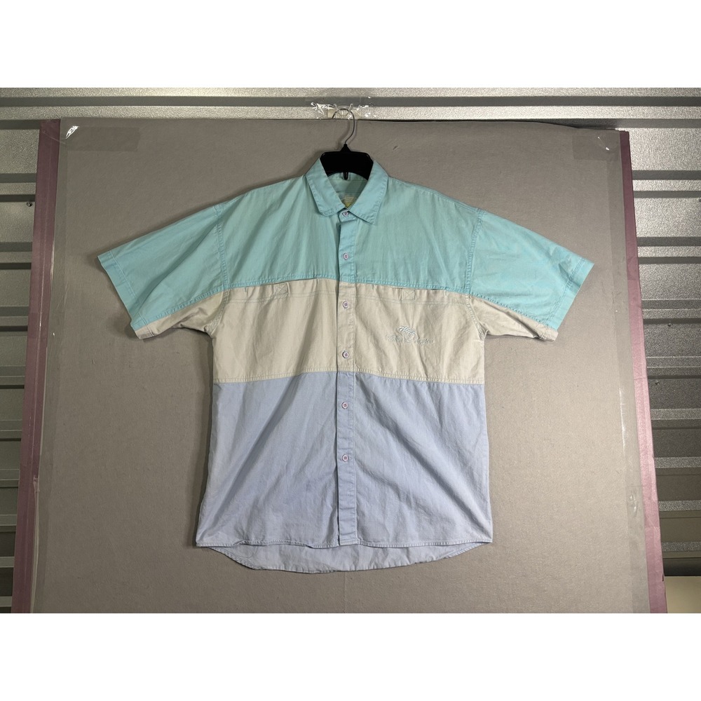 Pacific Coast Highway Colorblock Short-Sleeve Shirt Men's M Aqua/Beige/Blue